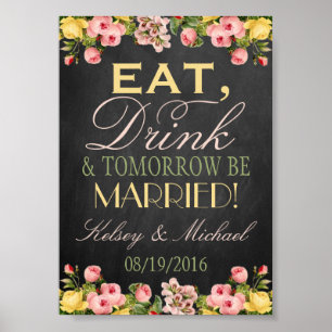 Póster Letrero de Bienvenida de Boda en Pizarra Floral Vi