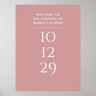 Póster Letrero de Bienvenida de Boda Fecha Especial Rosa