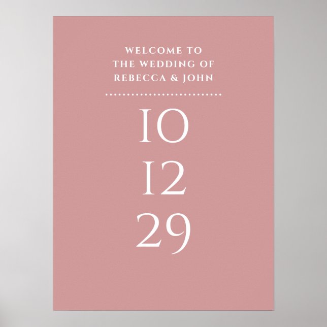 Póster Letrero de Bienvenida de Boda Fecha Especial Rosa  (Frente)