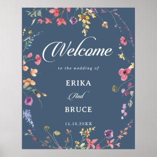 Póster Letrero de bienvenida de boda floral botánico eleg