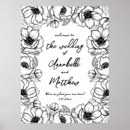 Póster Letrero de Bienvenida de Boda Floral Caprichoso Di