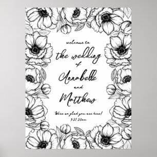 Póster Letrero de Bienvenida de Boda Floral Caprichoso Di