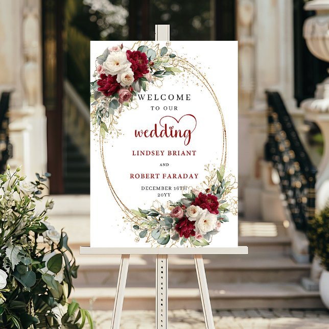 Póster Letrero de Bienvenida de Boda Floral Chic Personal (Chic Floral Wedding Welcome Sign Personalized)