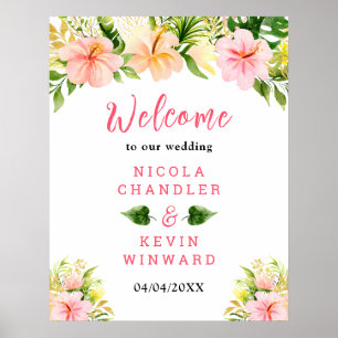 Póster Letrero de bienvenida de boda floral de jungla tro