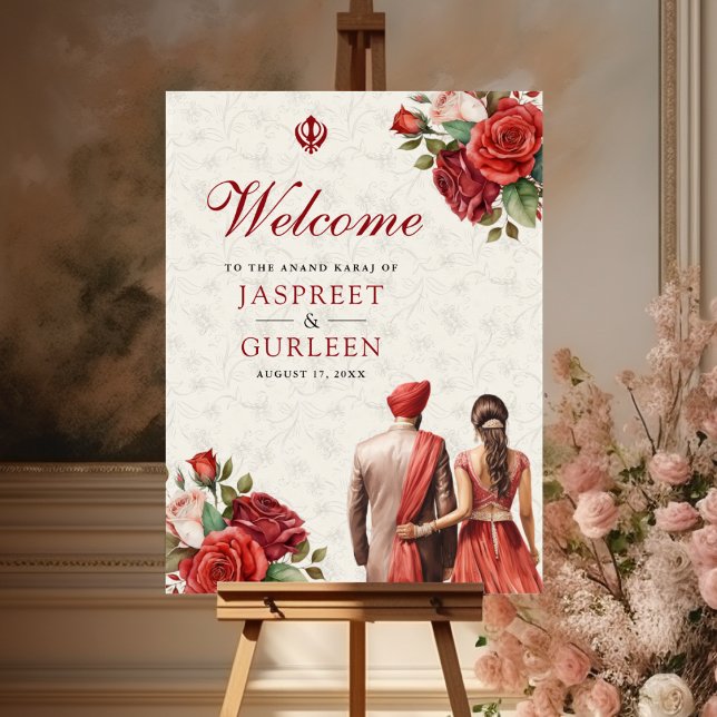 Póster Letrero de bienvenida de boda floral de rosas roja (Subido por el creador)