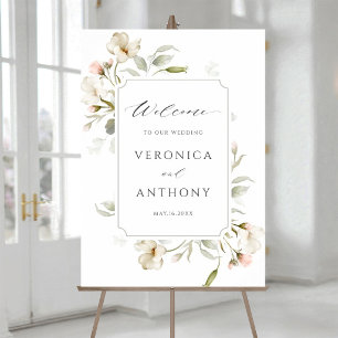 Póster Letrero de Bienvenida de Boda Floral Elegante con 