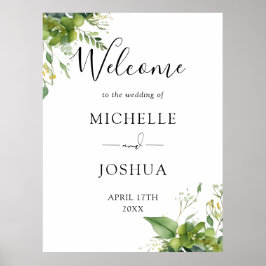 Póster Letrero de bienvenida de boda floral elegante de e