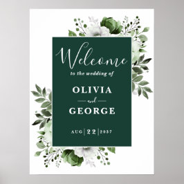 Póster Letrero de bienvenida de boda floral elegante esme