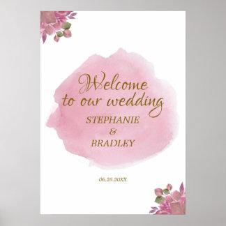 Póster Letrero de bienvenida de boda floral elegante rosa
