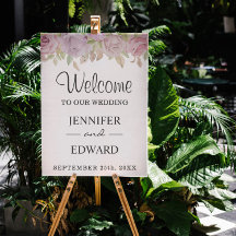 Letrero de bienvenida de boda floral rosa