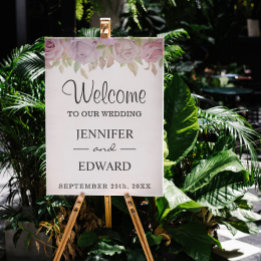 Póster Letrero de bienvenida de boda floral rosa