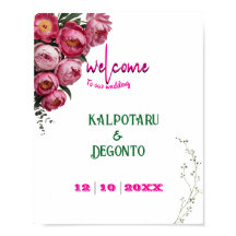 Letrero de bienvenida de boda floral rosa elegante