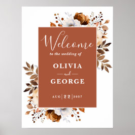 Póster Letrero de bienvenida de boda floral rústico de te