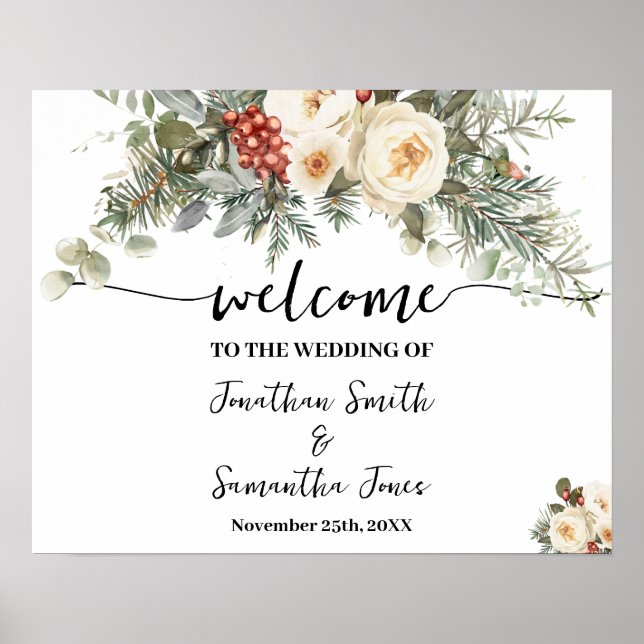 Póster Letrero de Bienvenida de Boda Flores Blancas de In (Frente)