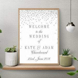 Póster Letrero de Bienvenida de Boda Glam Vintage Plata C