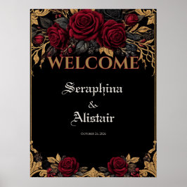 Póster Letrero de bienvenida de boda gótica oscura elegan