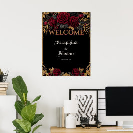 Póster Letrero de bienvenida de boda gótica oscura elegan
