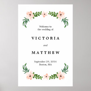Póster Letrero de bienvenida de boda grande con vides rom