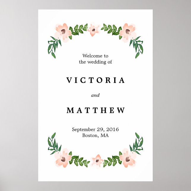Póster Letrero de bienvenida de boda grande con vides rom (Frente)