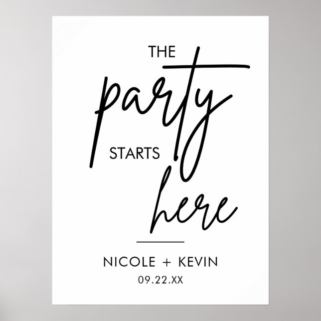 Póster Letrero de Bienvenida de Boda La Fiesta Comienza A (Frente)