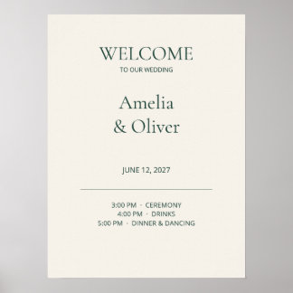 Póster Letrero de Bienvenida de Boda Marfil con Cronologí
