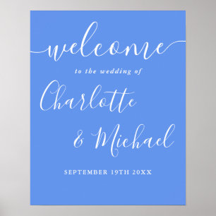 Póster Letrero de bienvenida de boda moderno azul aciano