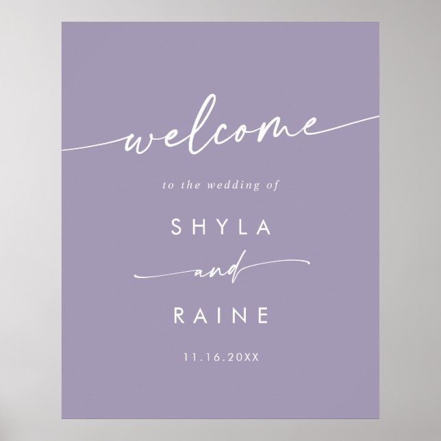 Póster Letrero de bienvenida de boda morado lavanda boho  (Frente)