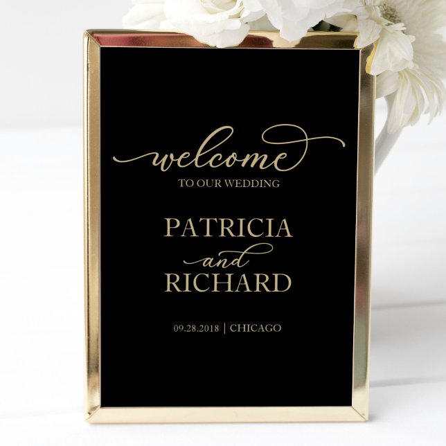 Póster Letrero de Bienvenida de Boda | Negro Script Dorad (Subido por el creador)