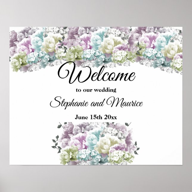 Póster Letrero de Bienvenida de Boda Ramo Variado Floral (Frente)