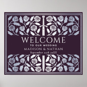 Póster Letrero de bienvenida de boda real Espada de plata