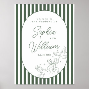 Póster Letrero de bienvenida de boda romántica preppy con
