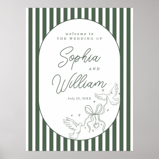 Póster Letrero de bienvenida de boda romántica preppy con (Frente)
