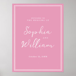 Póster Letrero de Bienvenida de Boda Rosa Peonía Elegante