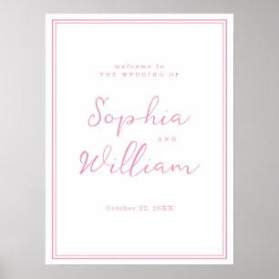 Póster Letrero de Bienvenida de Boda Rosa Peonía Elegante