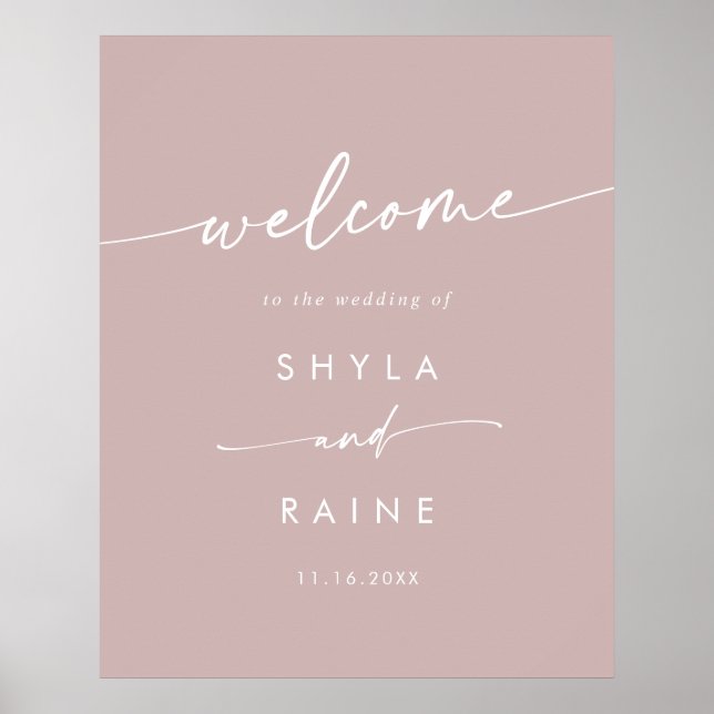 Póster Letrero de bienvenida de boda rosa polvoriento boh (Frente)