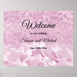 Póster Letrero de Bienvenida de Boda Rosas Rosadas