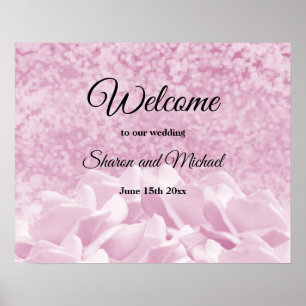 Póster Letrero de Bienvenida de Boda Rosas Rosadas