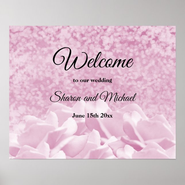 Póster Letrero de Bienvenida de Boda Rosas Rosadas (Frente)