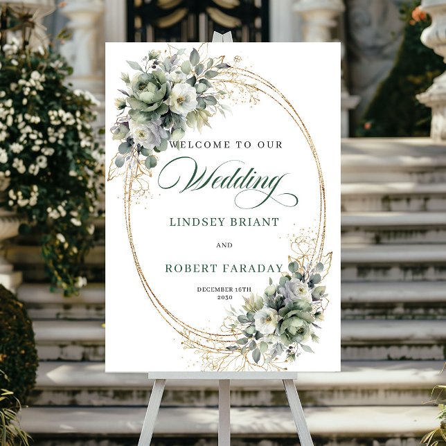 Póster Letrero de Bienvenida de Boda Rústica Eucalipto Bo (Rustic Eucalyptus Boho Wedding Welcome Sign)