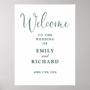 Póster Letrero de bienvenida de boda verde esmeralda eleg