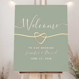 Póster Letrero de bienvenida de boda verde salvia moderno