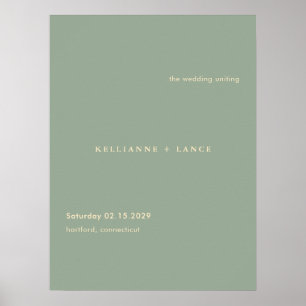 Póster Letrero de bienvenida de boda verde simple moderno