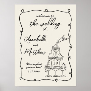 Póster Letrero de Bienvenida de Boda Vintage Dibujado a M
