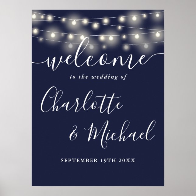 Póster Letrero de Bienvenida de Bodas con Luces de Cuerda (Frente)
