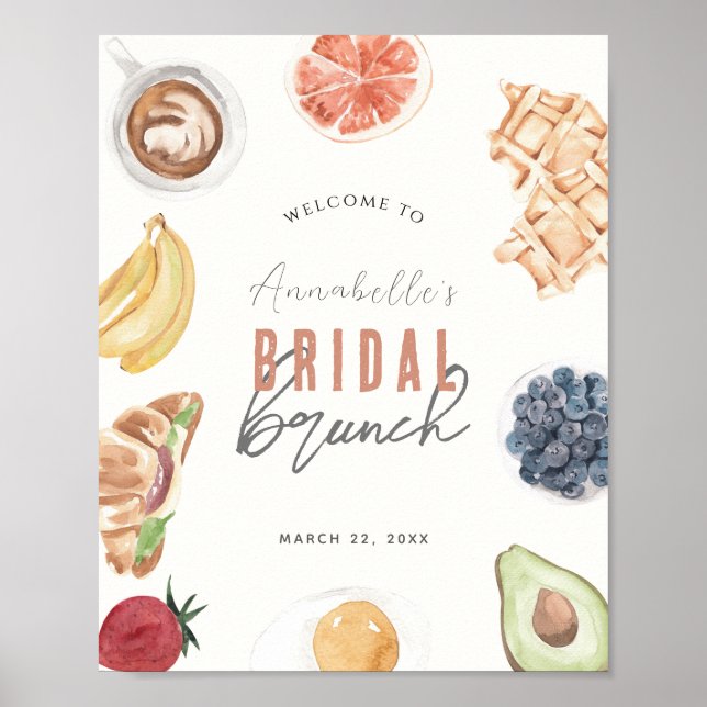 Póster Letrero de bienvenida de Brunch de novia con fruta (Frente)
