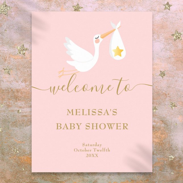 Póster Letrero de Bienvenida de Cigüeña de Entrega Especi (Baby Shower Special Delivery Stork Welcome Sign)