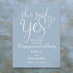 Póster Letrero de bienvenida de compromiso Dusty Blue She