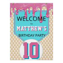 Póster Letrero de bienvenida de cumpleaños con goteo de b