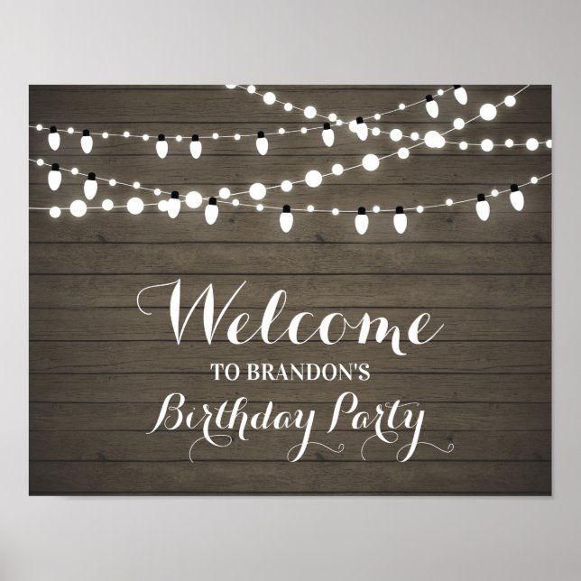 Póster Letrero de bienvenida de cumpleaños con luces de c (Frente)