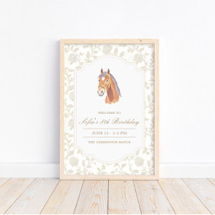 Póster Letrero de bienvenida de cumpleaños de caballo mar